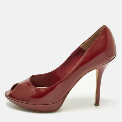 Pre-owned Dior Size 38.5 Burgundy Patent Leather Platform Pumps