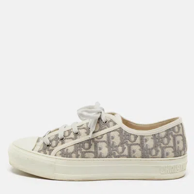 Pre-owned Dior Size 38.5 Grey/white Oblique Canvas Low Top Sneakers In Gray