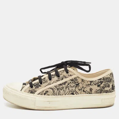 Pre-owned Dior Size 38.5 Navy Black/beige Jacquard Low Top Sneakers