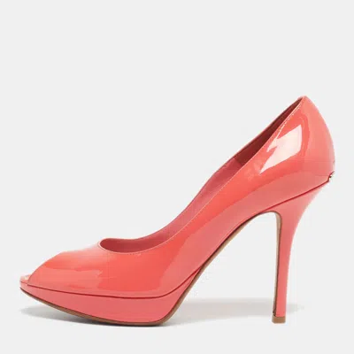 Pre-owned Dior Size 38.5 Red Patent Leather Peep Toe Pumps