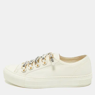 Pre-owned Dior Size 38.5 White Canvas Lace Up Sneakers