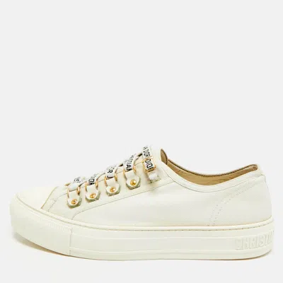 Pre-owned Dior Size 38.5 White Canvas Low Top Sneakers