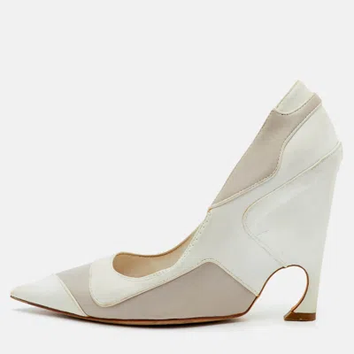 Pre-owned Dior Size 38.5 White/light Grey Leather Pointed Toe Pumps