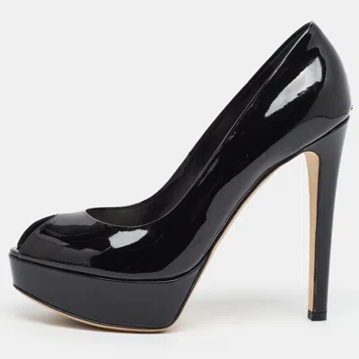 Pre-owned Dior Size 39 Black Patent Leather Peep Toe Pumps