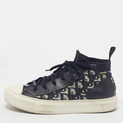 Pre-owned Dior Size 39 Blue Canvas And Leather High Top Sneakers