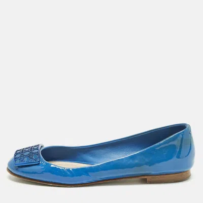 Pre-owned Dior Size 39 Blue Patent Leather Cannage Plague Ballet Flats