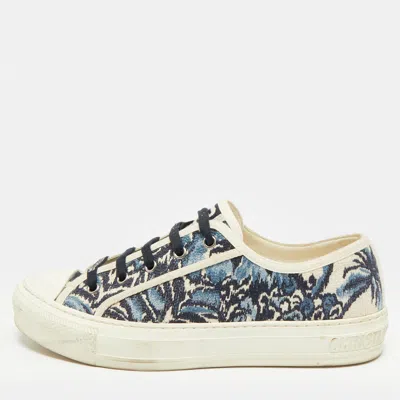 Pre-owned Dior Size 39 Blue/cream Canvas Lace Up Sneakers