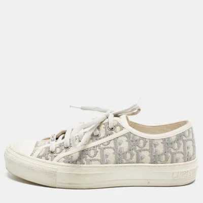 Pre-owned Dior Size 39 Grey/cream Canvas And Rubber Low Top Sneakers