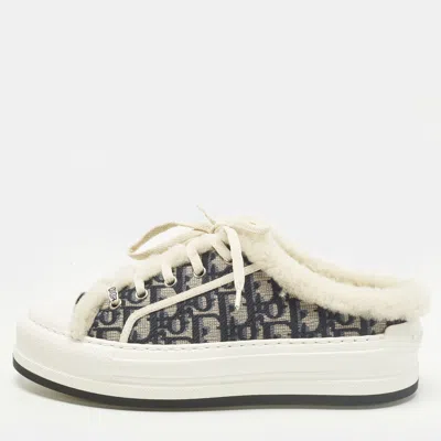 Pre-owned Dior Size 39 Navy Blue Cotton And Shearling Sneaker Mules
