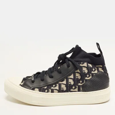 Pre-owned Dior Size 39 Navy Blue Knit Fabric And Leather High Top Sneakers