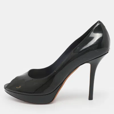 Pre-owned Dior Size 39 Navy Blue Patent Leather Peep Toe Pumps