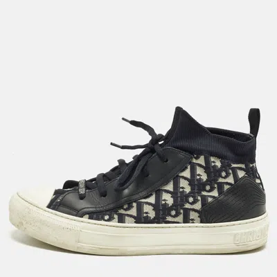 Pre-owned Dior Size 39 Navy Blue Rubber And Stretch Knit High Top Sneakers