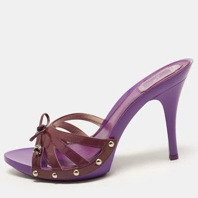 Pre-owned Dior Size 39 Purple Patent Leather Bow Slide Sandals