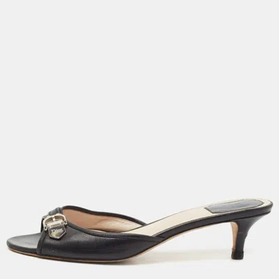 Pre-owned Dior Size 39.5 Black Leather Buckle Mules