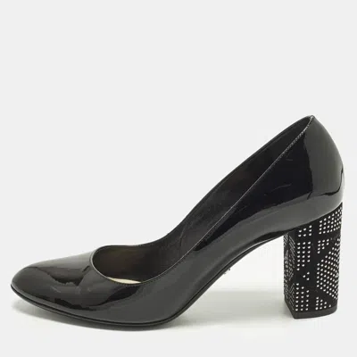 Pre-owned Dior Size 39.5 Black Patent Leather Block Heel Pumps