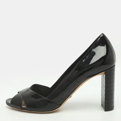 Pre-owned Dior Size 39.5 Black Patent Leather Crisscross Peep Toe Pumps