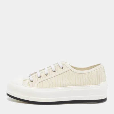 Pre-owned Dior Size 39.5 Cream/white Oblique Canvas Low Top Sneakers