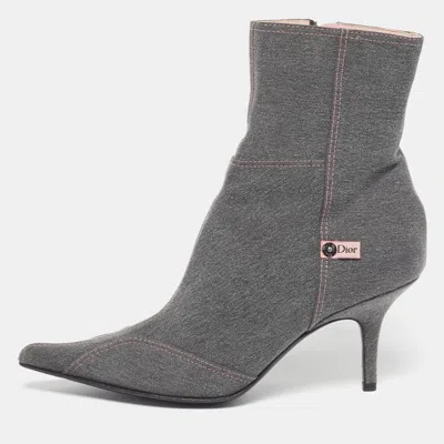 Pre-owned Dior Size 39.5 Grey Denim Ankle Length Pointed Toe Boots In Gray