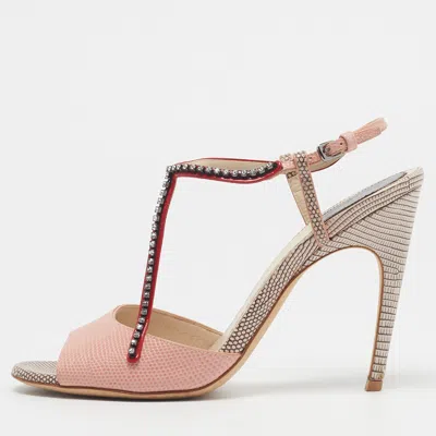 Pre-owned Dior Size 39.5 Multicolor Lizard Embossed Leather Ankle Strap Sandals