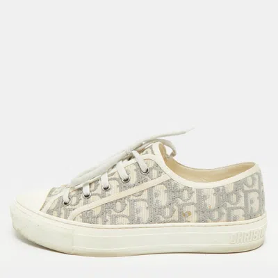 Pre-owned Dior Size 39.5 White/grey Canvas And Rubber Lace Up Sneakers