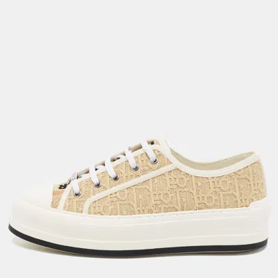Pre-owned Dior Size 40 Beige Oblique Jacquard Platform Lace Up Sneakers