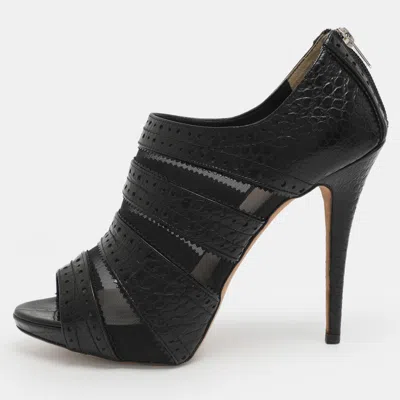 Pre-owned Dior Size 40 Black Croc Embossed Leather And Mesh Booties