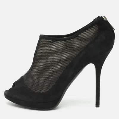 Pre-owned Dior Size 40 Black Mesh And Suede Peep Toe Booties