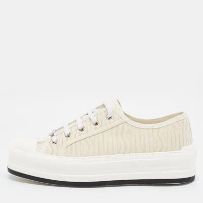 Pre-owned Dior Size 40 Gold/white Canvas Low Top Sneakers