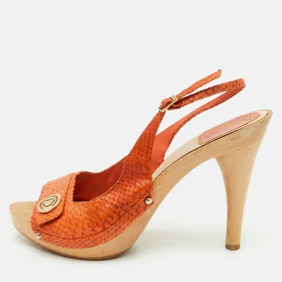 Pre-owned Dior Size 40 Orange Snakeskin Embossed Leather Platform Slingback Sandals