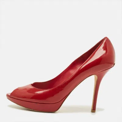 Pre-owned Dior Size 40 Red Patent Leather Peep Toe Pumps