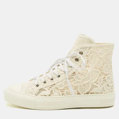 Pre-owned Dior Size 40 White Canvas And Lace High Top Sneakers