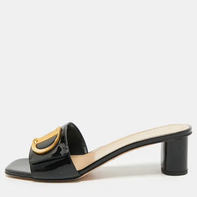 Pre-owned Dior Size 40.5 Black Patent Leather Slide Sandals