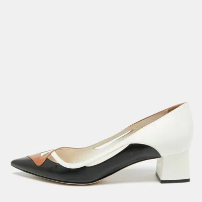 Pre-owned Dior Size 40.5 Tri Color Leather Block Heel Pointed Toe Pumps In Black