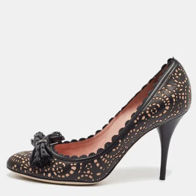 Pre-owned Dior Size 41 Black/pink Laser Cut Leather Round Toe Pumps