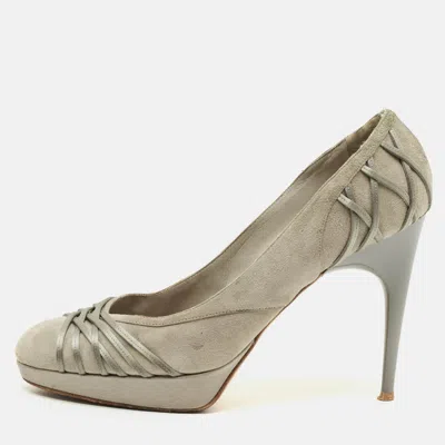 Pre-owned Dior Size 41 Grey Satin And Suede Platform Pumps In Gray