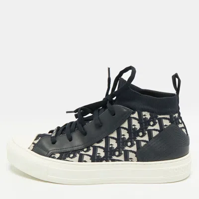 Pre-owned Dior Size 41 Navy Blue Knit Fabric And Leather High Top Sneakers