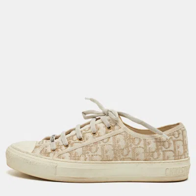Pre-owned Dior Size 41 Off White/gold Oblique Canvas Low Top Sneakers