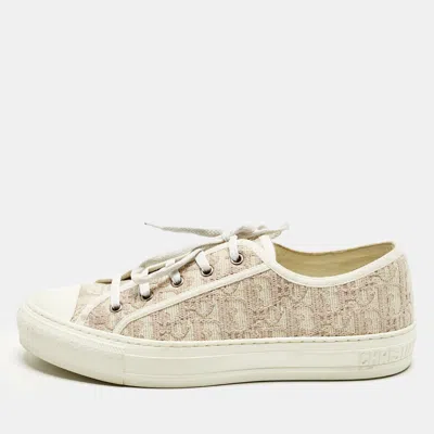 Pre-owned Dior Size 41 White/pink Oblique Jacquard Low Top Sneakers