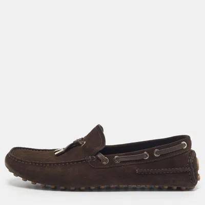 Pre-owned Dior Size 41.5 Brown Suede Driver Loafers