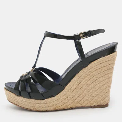 Pre-owned Dior Size 42 Blue Patent Leather Wedge Espadrille Sandals