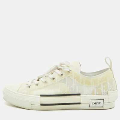 Pre-owned Dior Size 43 Off White/cream Oblique Mesh And Rubber B23 Low Top Sneakers