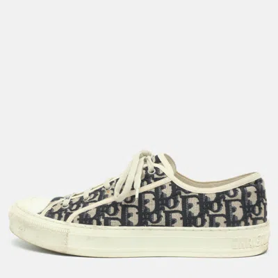 Pre-owned Dior Size 43.5 Navy Blue Oblique Canvas Low Top Sneakers