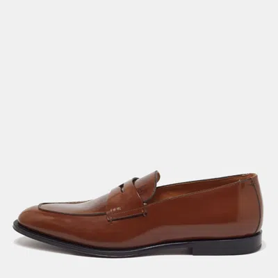 Pre-owned Dior Size 44 Brown Oblique Leather Penny Loafers