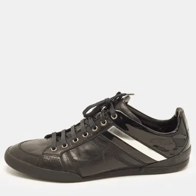Pre-owned Dior Size 44.5 Black Leather And Patent Leather Lace Up Sneakers