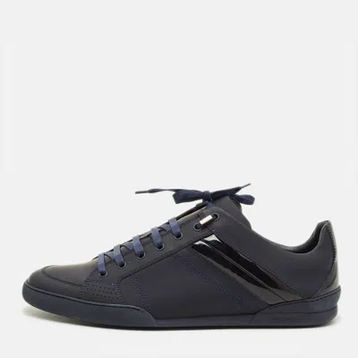 Pre-owned Dior Size 45 Navy Blue Leather And Patent Low Top Sneakers