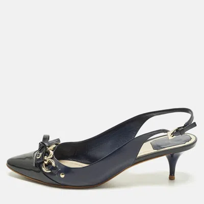 Pre-owned Dior Size Blue Patent Leather Slingback Pumps