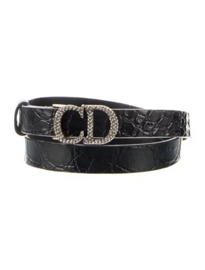 Pre-owned Dior Skinny Embossed Leather Belt In Black