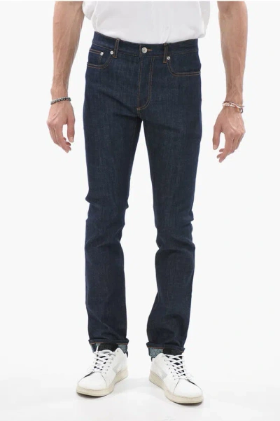 Dior Skinny Fit Denims With Logoed Cuffs 17cm In Blue