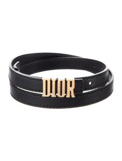 Pre-owned Dior Skinny Leather Belt In Black