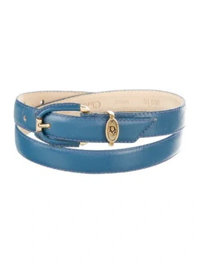 Pre-owned Dior Skinny Leather Belt In Blue